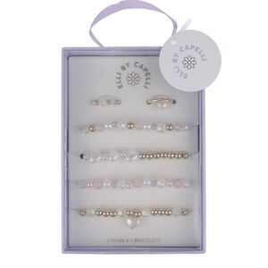 Gold Pink Beaded Jewelry Set for Kids along with 2 EOS Colorful Lip Balms